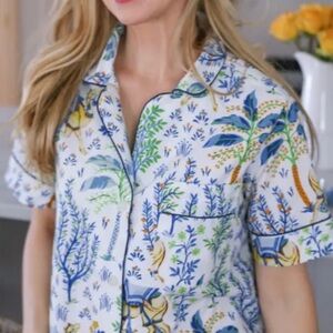 Printfresh Cotton Poplin Short Sleeve Notch Collar Pajama Top courtyard camel M